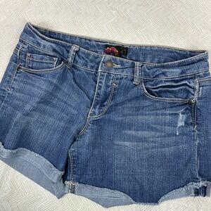 Rue 21 Womens 27‎ Jean Shorts Blue Distressed Cut Off Low Rise Roll Hem Y2K